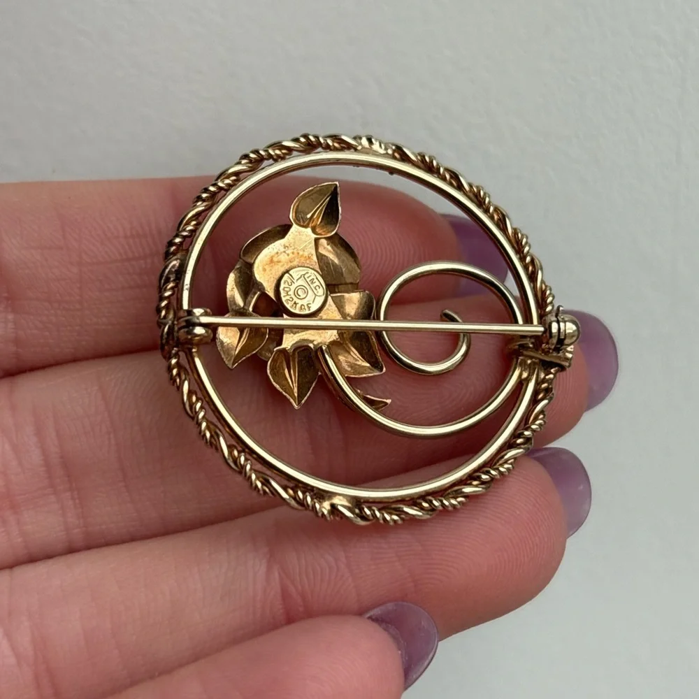 Vintage Gold Fill Floral Rose Leaf Brooch Pin